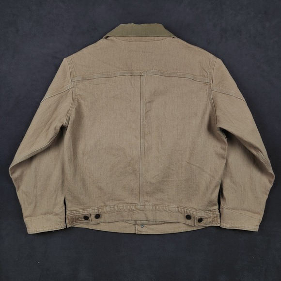 Levis Premium Stock Trucker Jacket Mens Small Khaki Corduroy Collar Cotton Blend - Picture 2 of 12